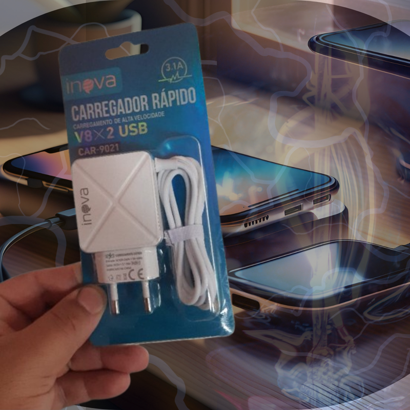 Carregador V8 Inova 3.1A - 2 Portas USB
